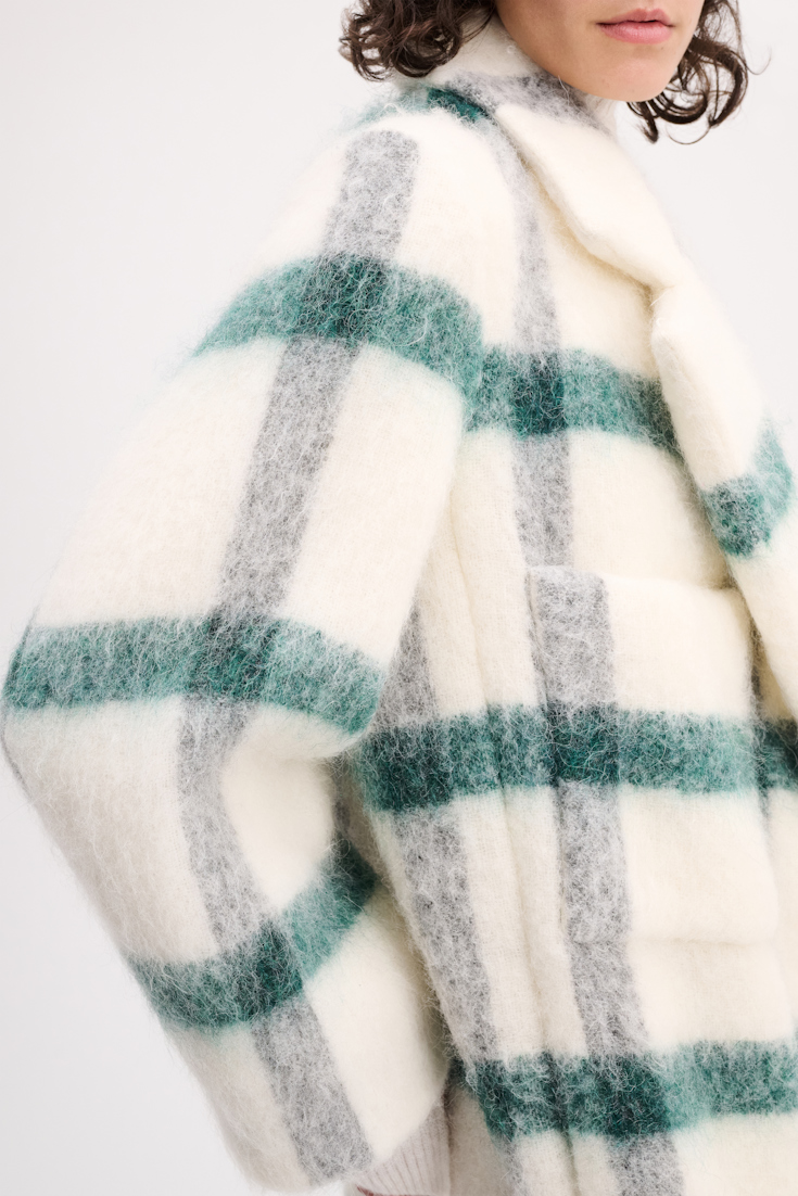 Dorothee Schumacher Plaid coat with fringes green cream check