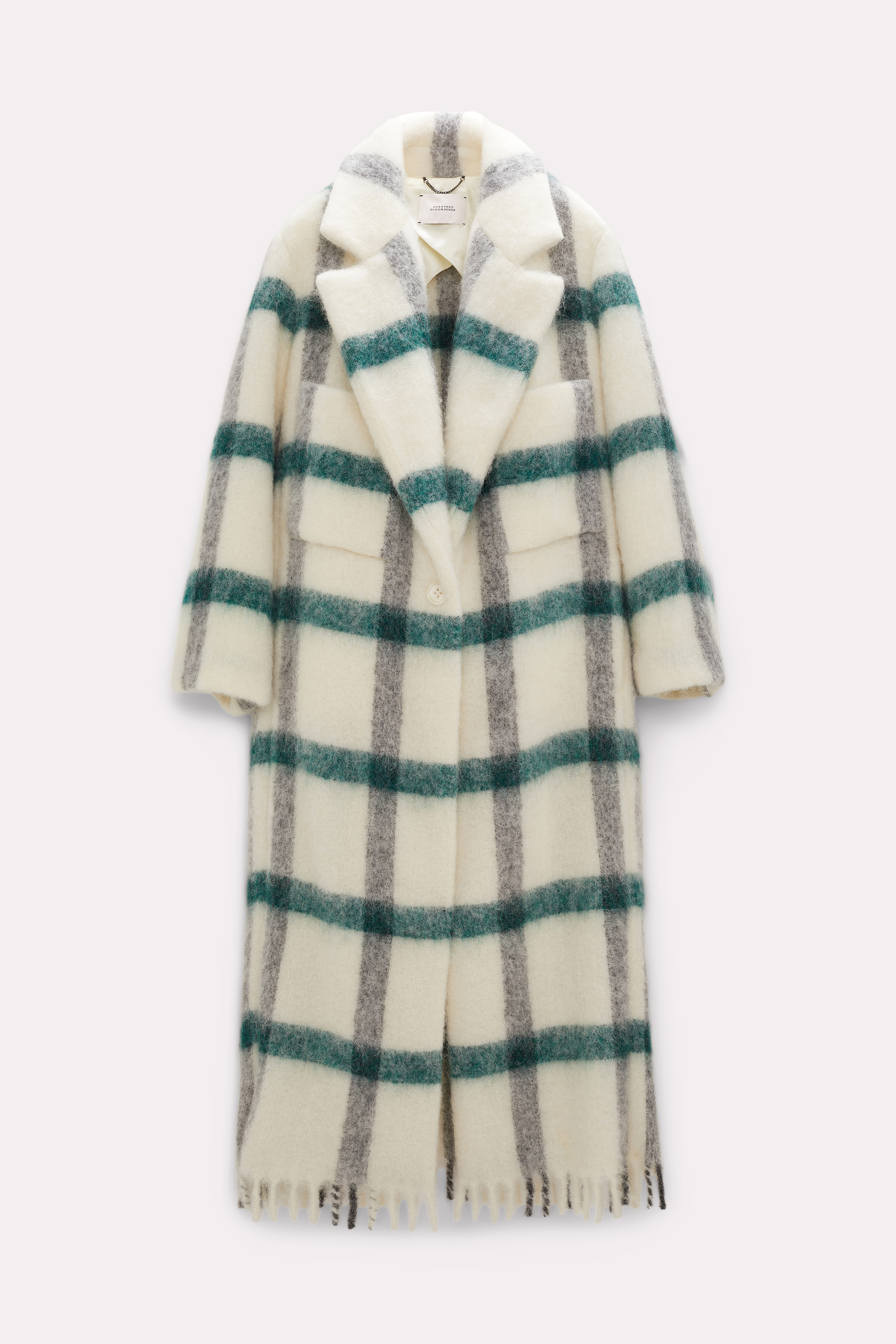 Dorothee Schumacher Check-pattern Fringed Wool Coat In Multi Colour