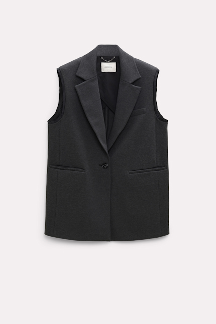 EMOTIONAL ESSENCE vest Dorothee Schumacher Punto Milano waistcoat with Satin detail dark charcoal grey