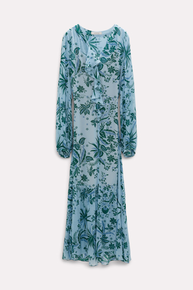 Dorothee Schumacher Printed viscose dress with flounces green blue flower mix