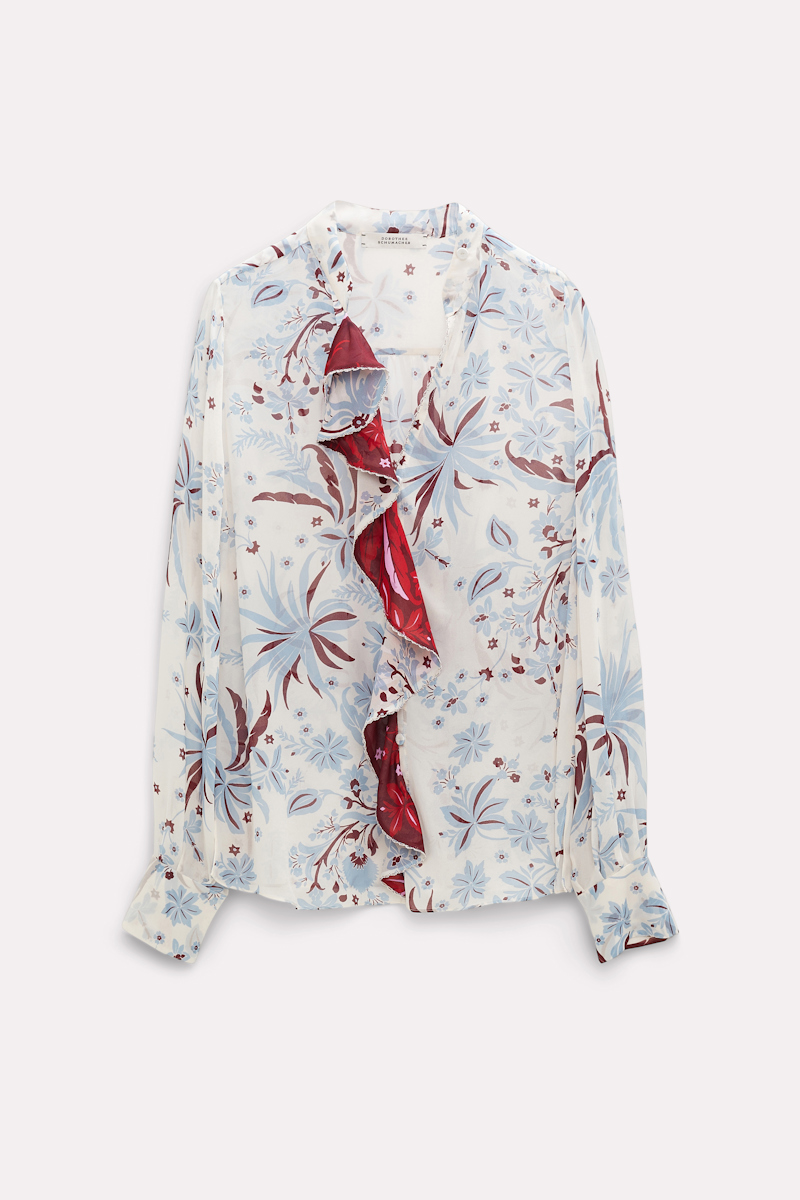 DOROTHEE SCHUMACHER PRINTED VISCOSE PATCH BLOUSE WITH FLOUNCES