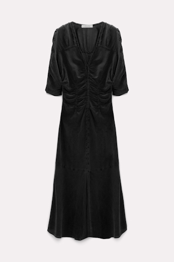 Dorothee Schumacher Ripstop silk dress with smocked seams pure black