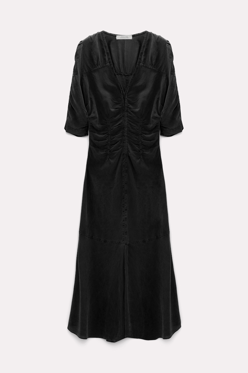 Dorothee Schumacher Ripstop Silk Dress With Smocked Seams In Black
