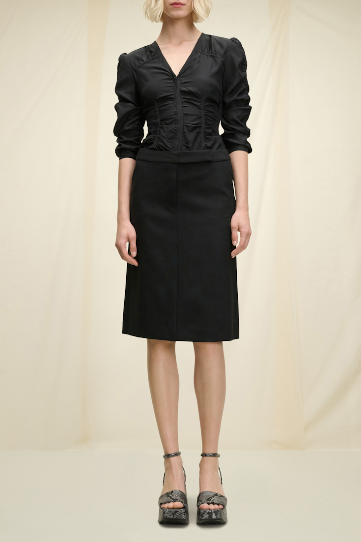 Dorothee Schumacher Ripstop silk blouse with smocked seams pure black
