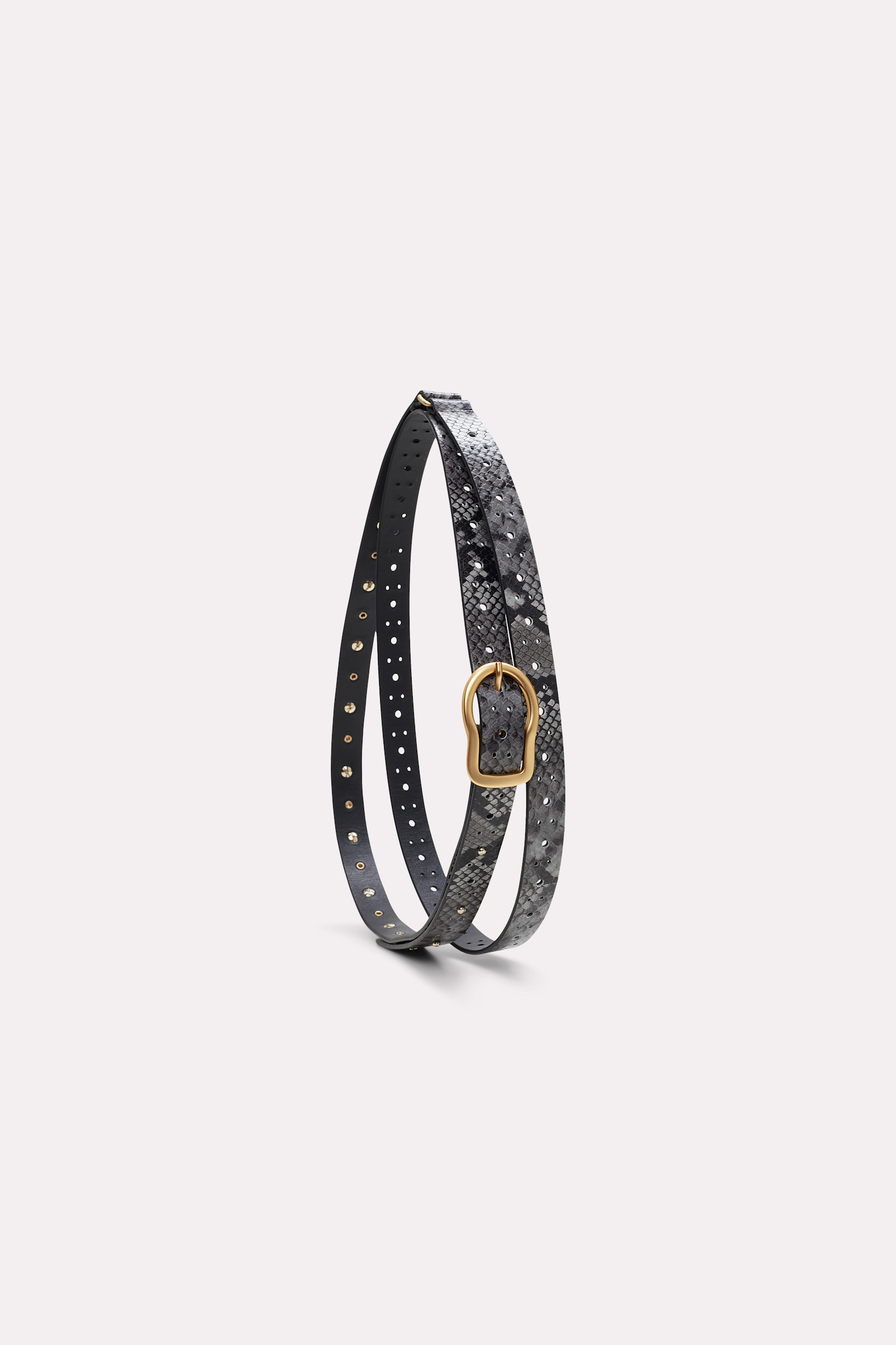 Dorothee Schumacher Double wrap belt with cut-out hole details grey black snake mix