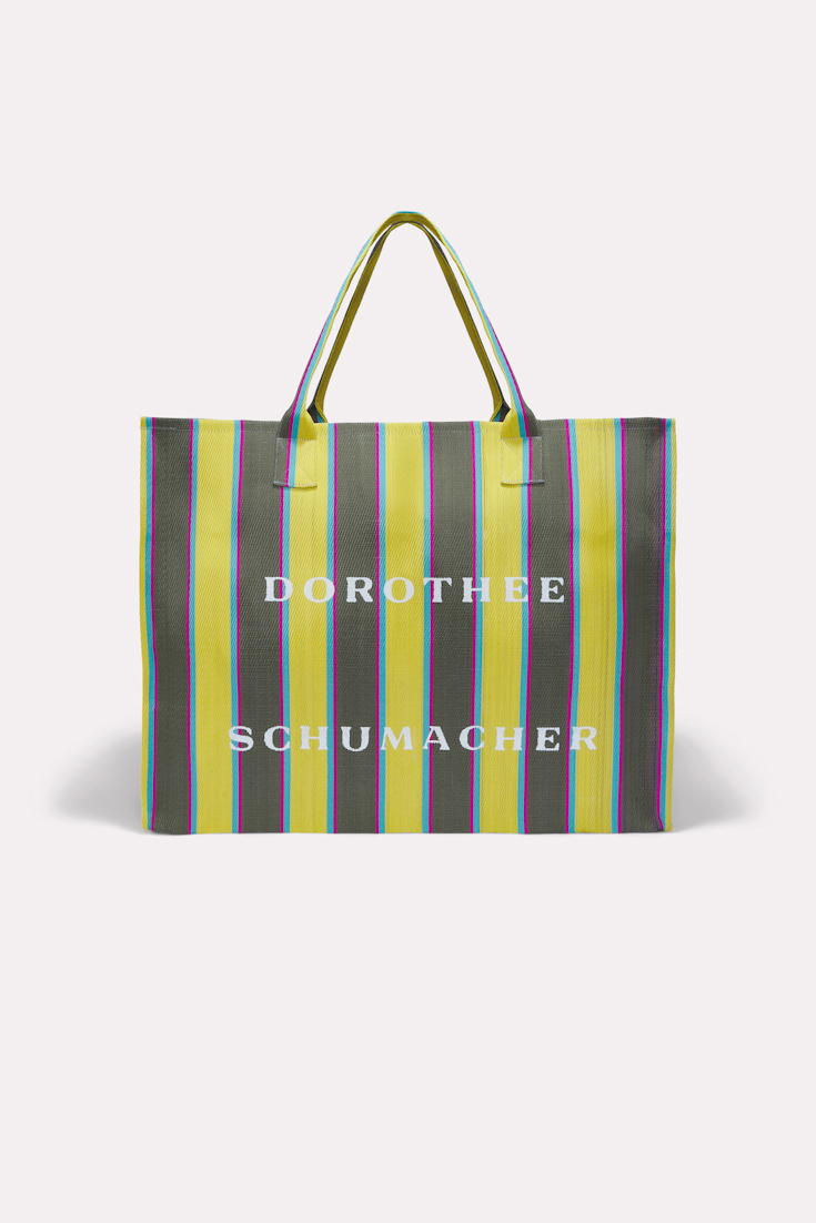 Dorothee Schumacher Gestreifte Tote aus recyceltem Plastik khaki yellow stipes