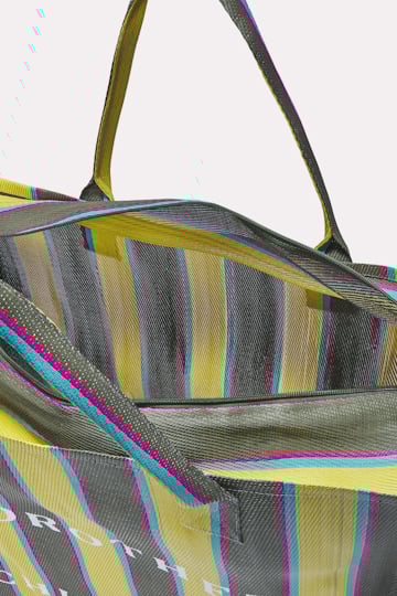 Dorothee Schumacher Striped tote made from recycled plastic khaki yellow blue stripes