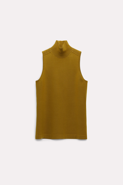MERINO ELEGANCE top Dorothee Schumacher Ärmelloses Rollkragentop light olive green