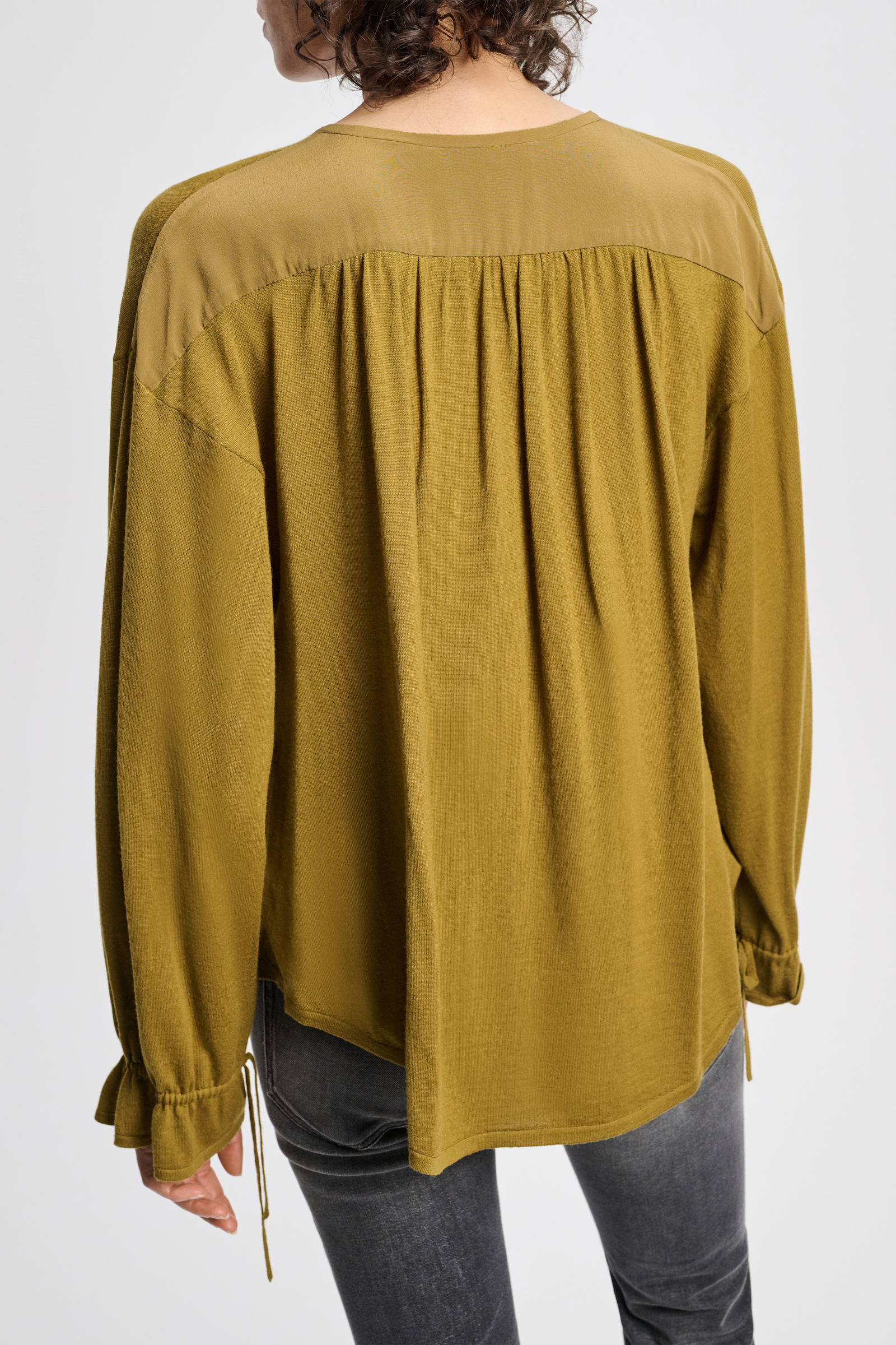 Dorothee Schumacher Laced pullover with details in silk-crêpe de chine light olive green