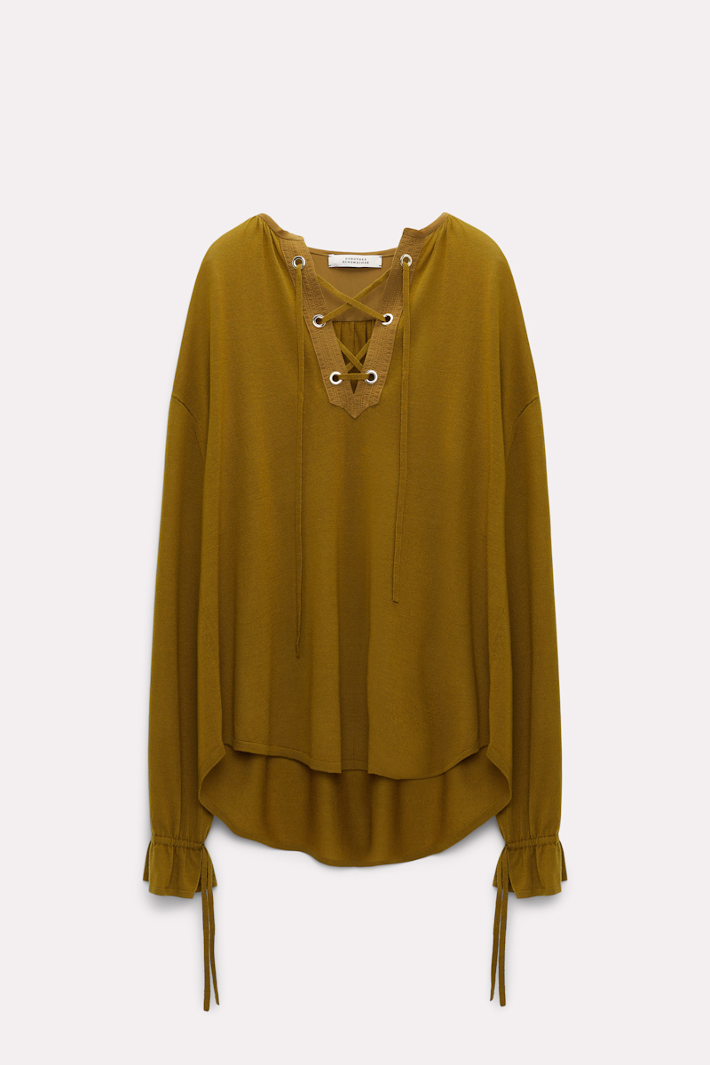 Dorothee Schumacher Laced Pullover With Details In Silk-crãªpe De Chine In Green