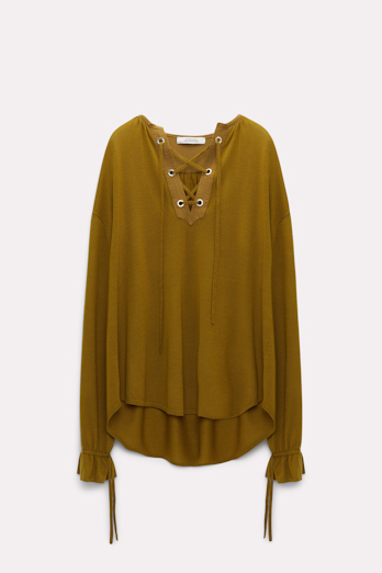 Dorothee Schumacher Laced pullover with details in silk-crêpe de chine light olive green