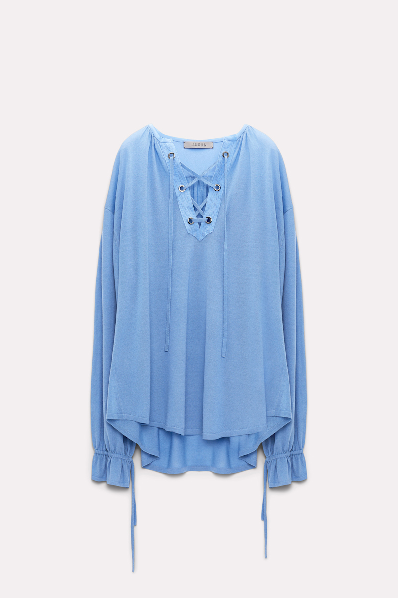 Dorothee Schumacher Laced Pullover With Details In Silk-crãªpe De Chine In Blue