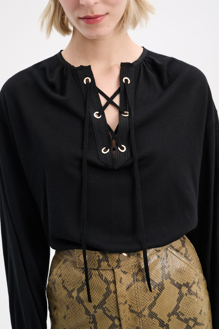 Dorothee Schumacher Laced pullover with details in silk-crêpe de chine pure black