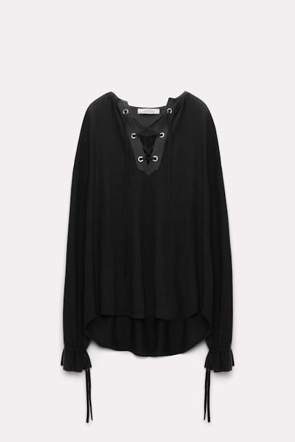 MERINO ELEGANCE pullover Dorothee Schumacher Laced pullover with details in silk-crêpe de chine pure black