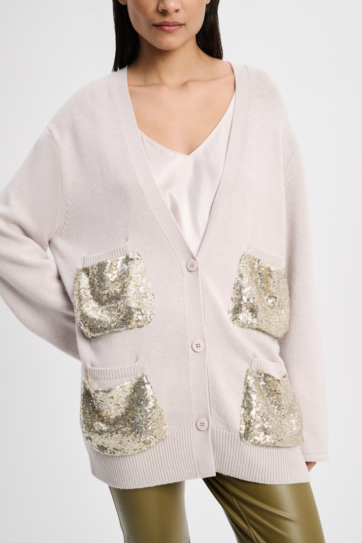 Dorothee Schumacher Cardigan with sequin pockets soft beige