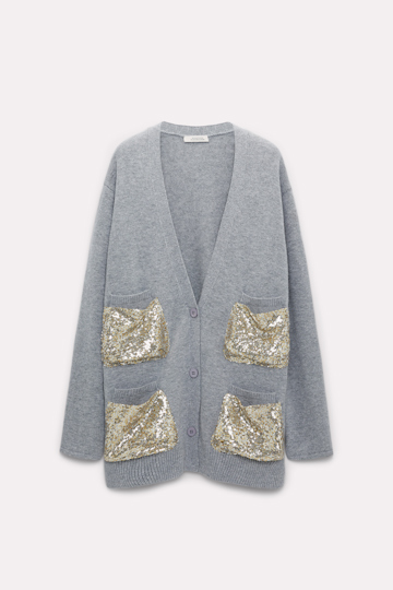 Dorothee Schumacher Cardigan mit Taschen aus Pailletten cozy grey