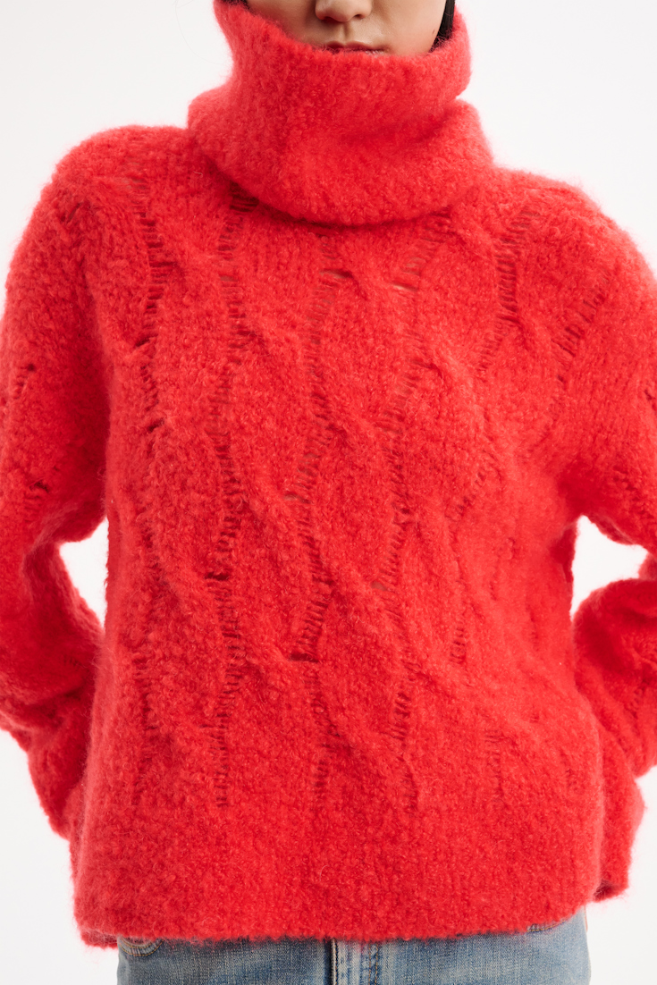 Dorothee Schumacher Mohair mix cable knit pullover strong red