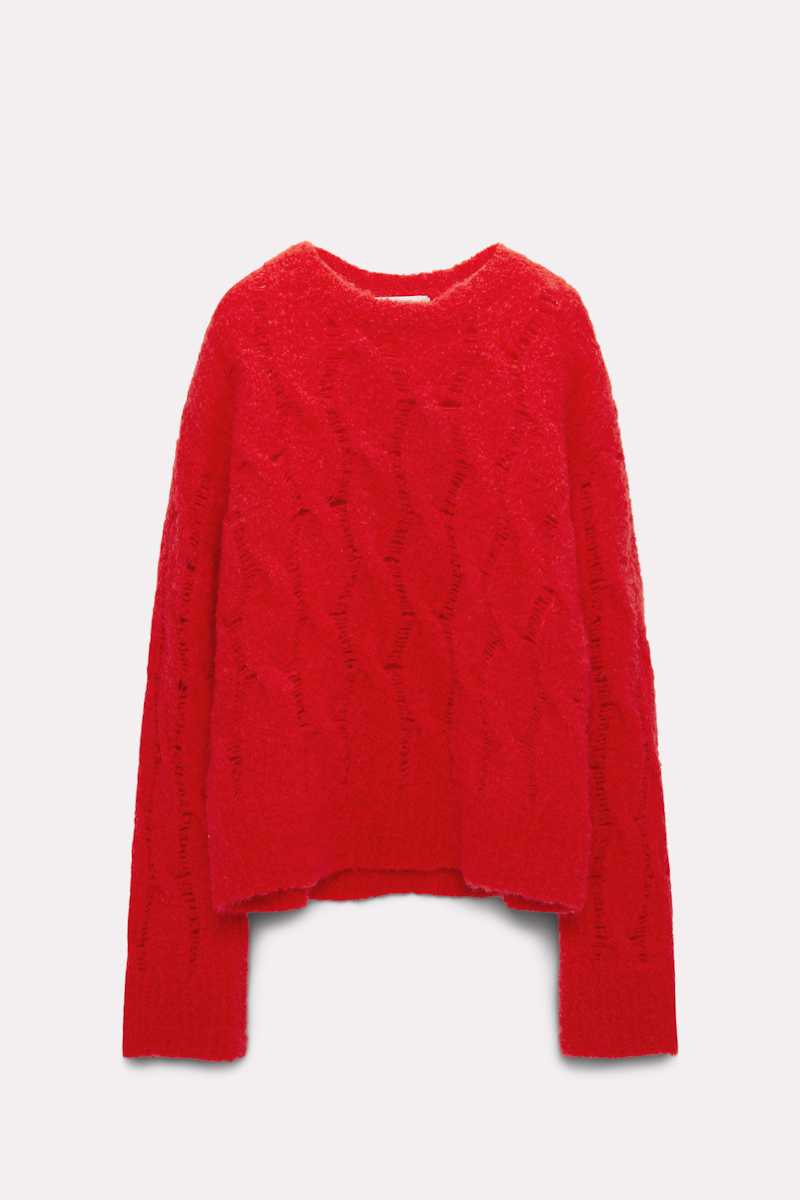Shop Dorothee Schumacher Mohair Mix Cable Knit Pullover In Red