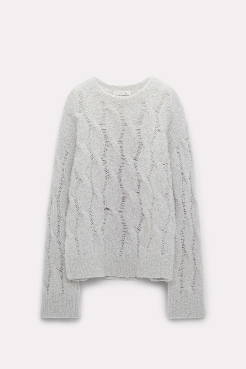 Dorothee Schumacher Mohair Mix Cable Knit Pullover In Grey