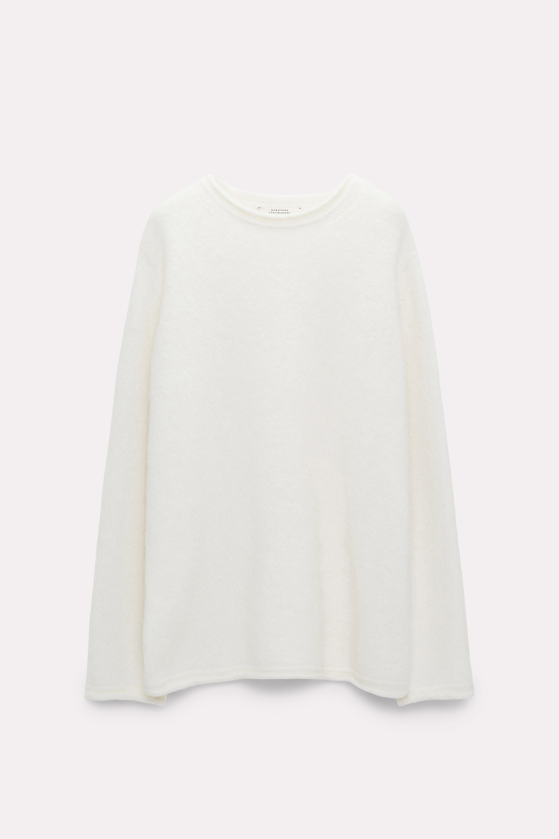 Dorothee Schumacher Alpaca Mix Knit Pullover With Rolled Seams In White