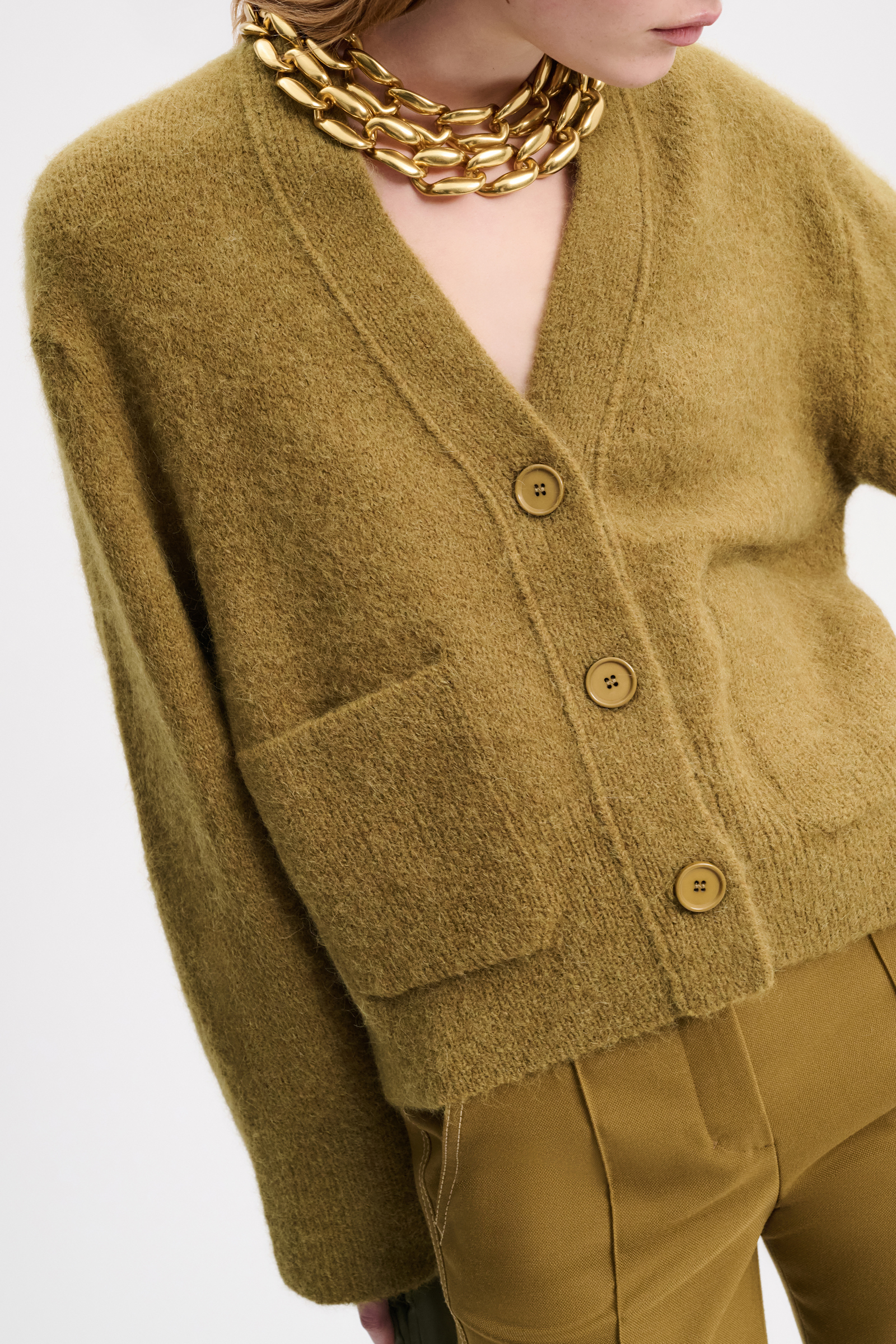 Dorothee Schumacher Alpaca mix knit cardigan with patch pockets whispering green