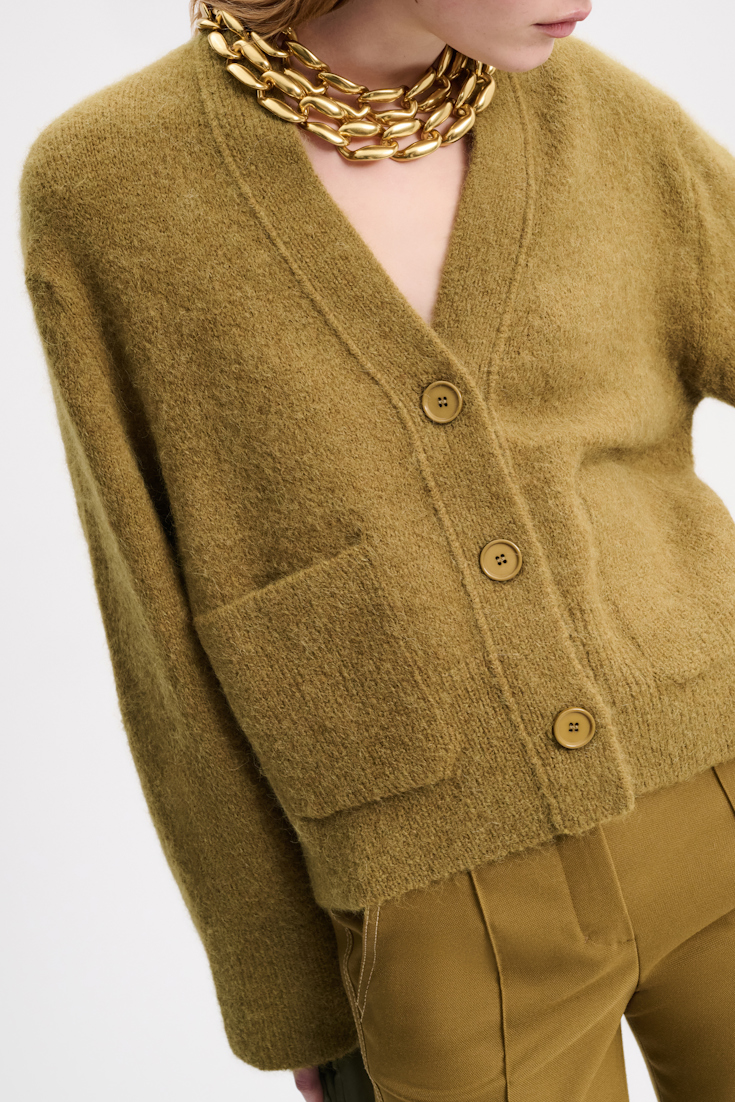 Dorothee Schumacher Alpaca mix knit cardigan with patch pockets whispering green