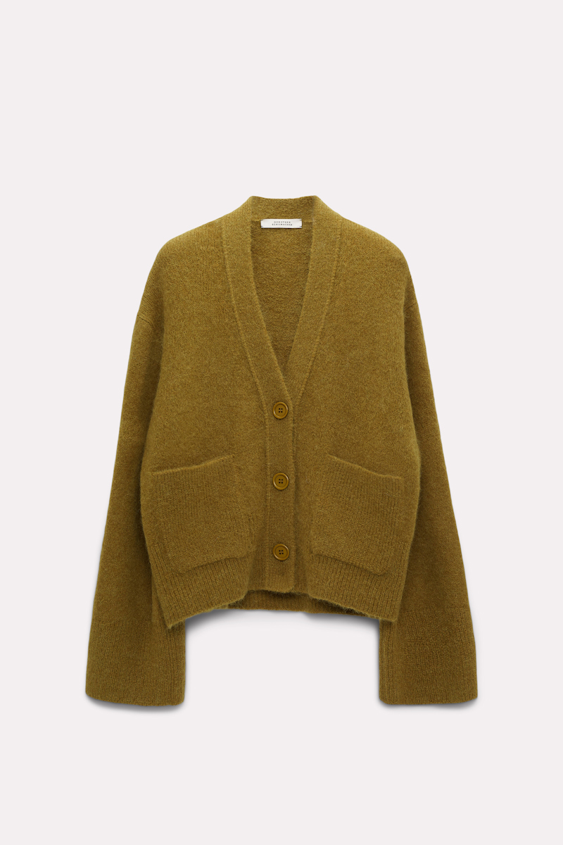 Shop Dorothee Schumacher Alpaca Mix Knit Cardigan With Patch Pockets In Green