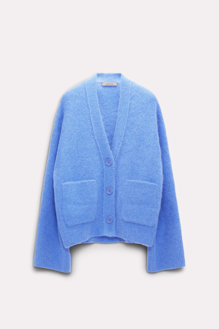 COZY COMFORT cardigan Dorothee Schumacher Alpaca mix knit cardigan with patch pockets cornflower blue