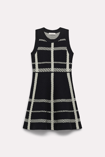 Dorothee Schumacher Plaid knit mini-dress camelia white with glold print