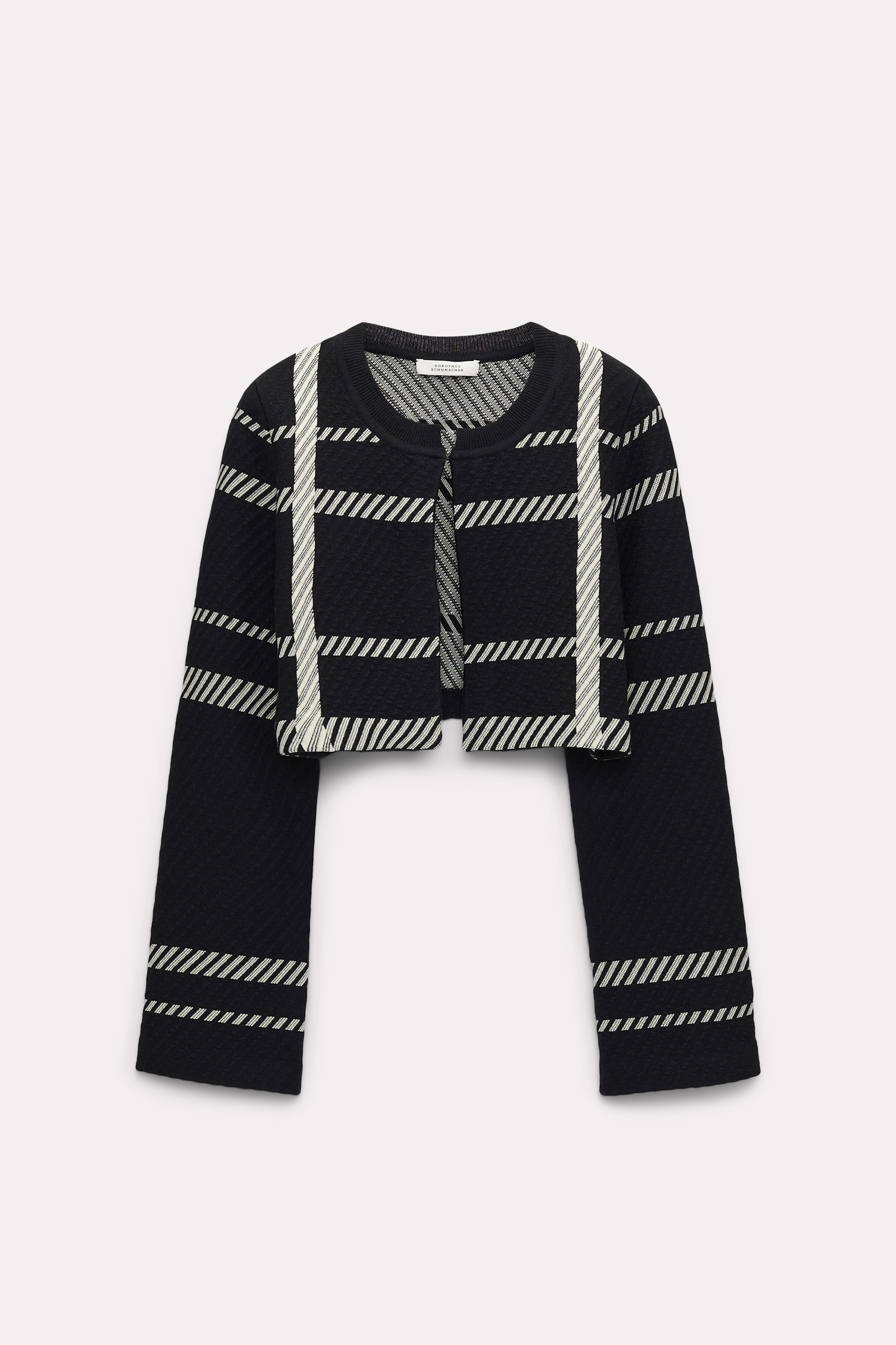 Dorothee Schumacher Plaid knit cropped cardigan camelia white with glold print