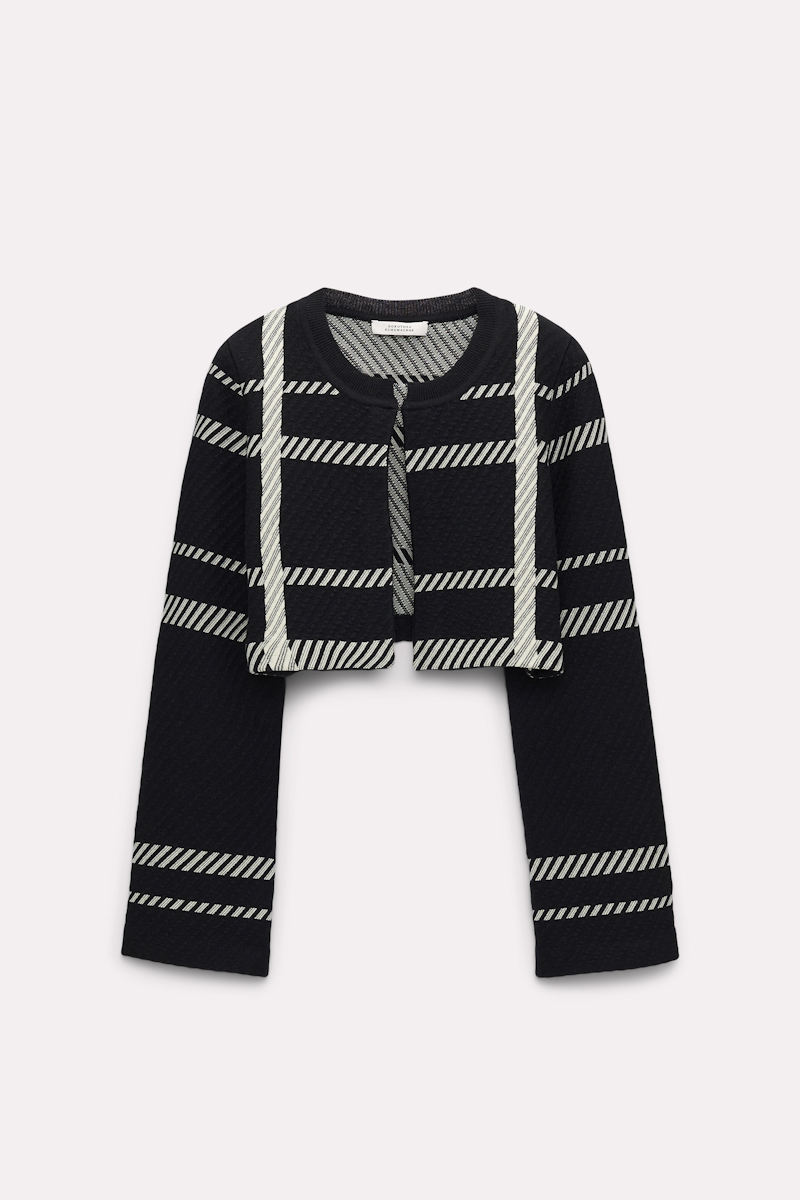 Shop Dorothee Schumacher Plaid Knit Cropped Cardigan In Multi Colour