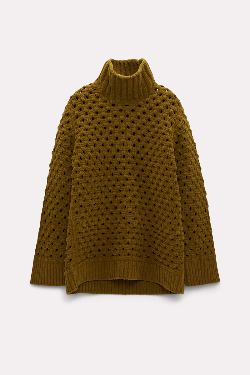Dorothee Schumacher Turtleneck Pullover With Pointelle Patterning In Green