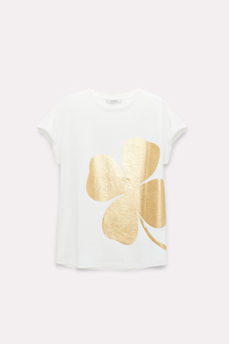 Dorothee Schumacher T-Shirt mit metallischem Print camelia white with glold print