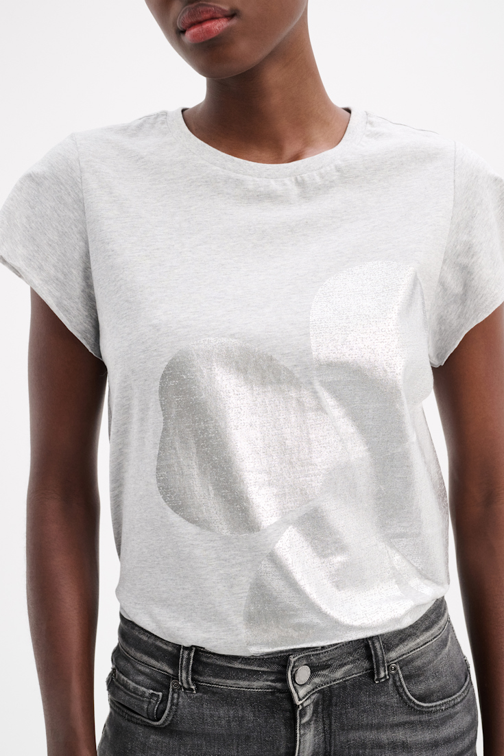 Dorothee Schumacher T-shirt with metallic print grey melange with silver print