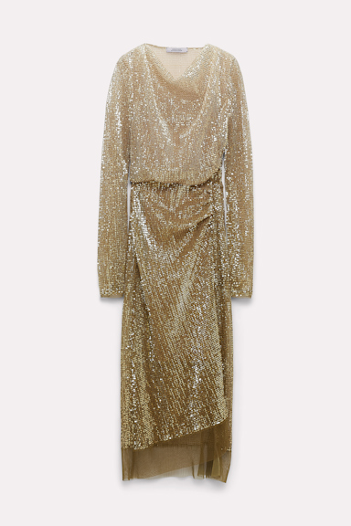 Dorothee Schumacher Draped sequin-embellished dress shimmering gold