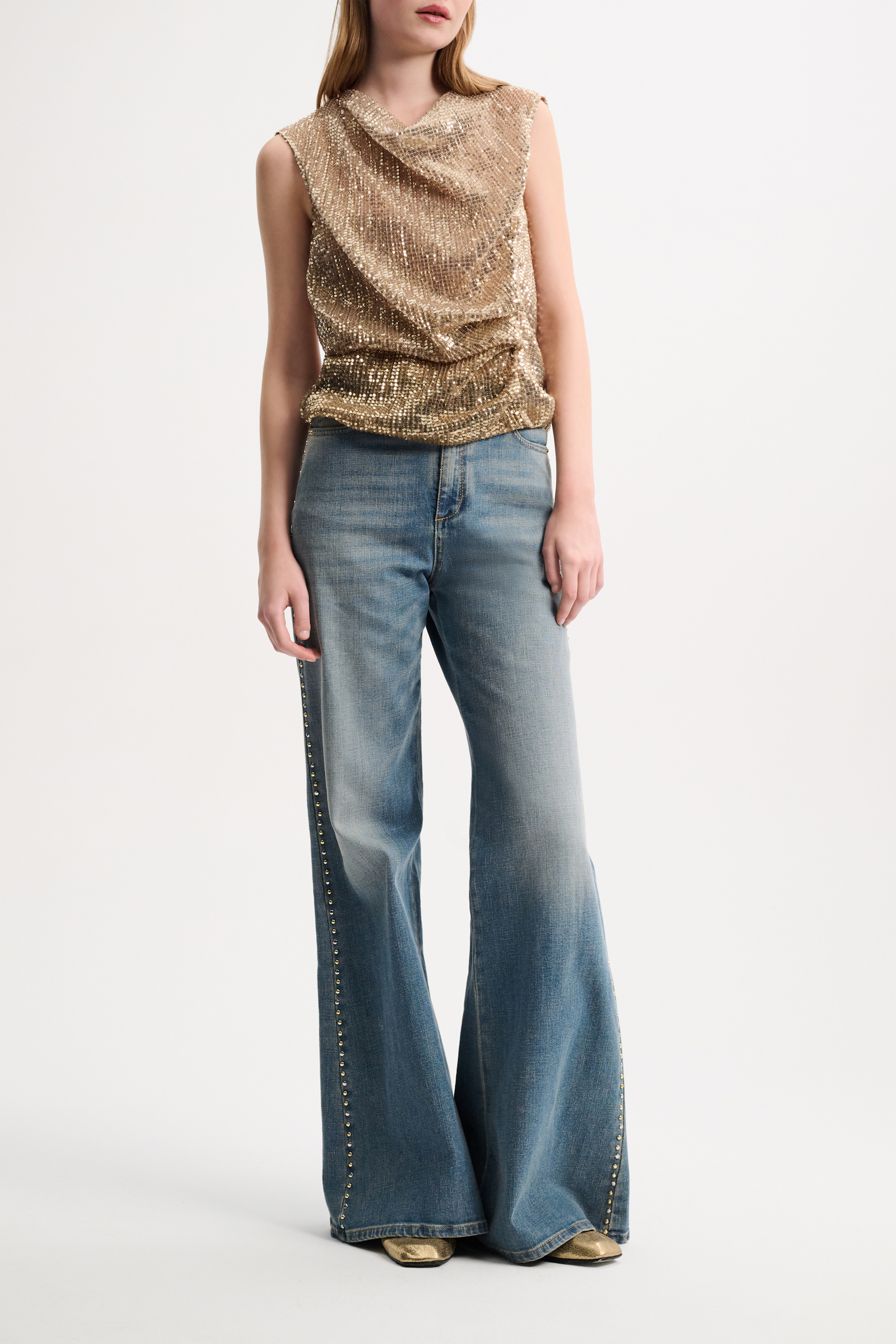 Dorothee Schumacher Draped sequin-embellished top shimmering gold