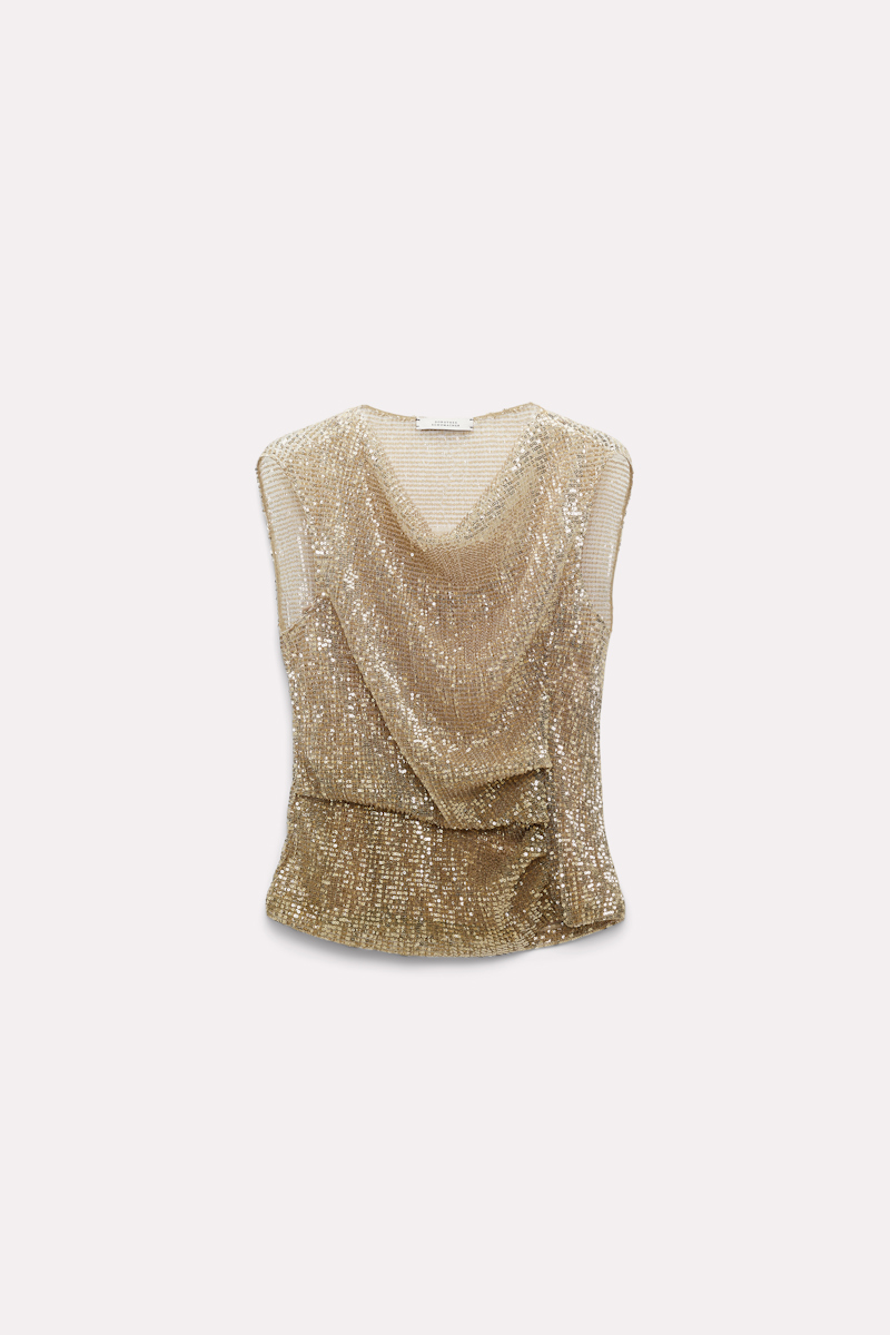 Dorothee Schumacher Draped Sequin-embellished Top In Gold