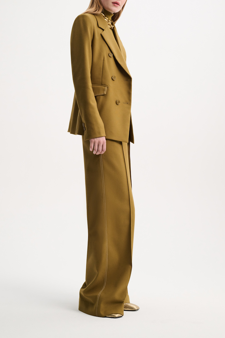 Dorothee Schumacher Straight leg pants with decorative stitching olive green