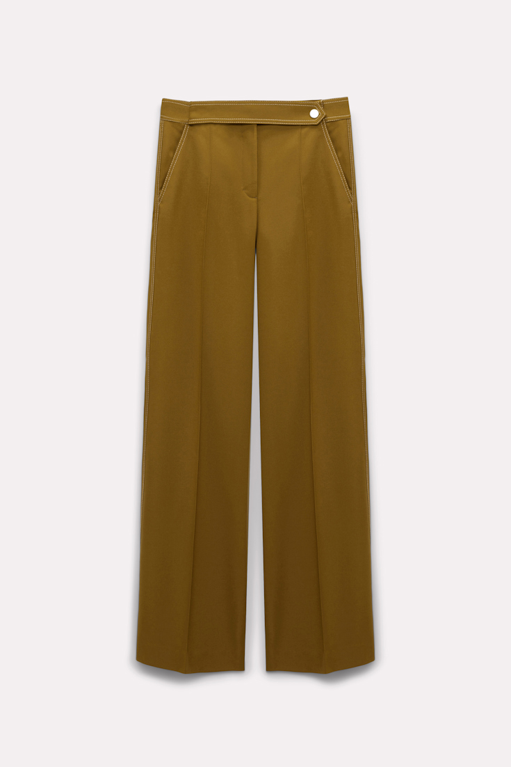 Dorothee Schumacher Straight leg pants with decorative stitching olive green