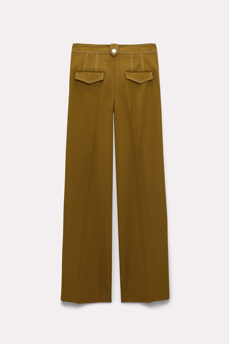 Dorothee Schumacher Straight leg pants with decorative stitching olive green