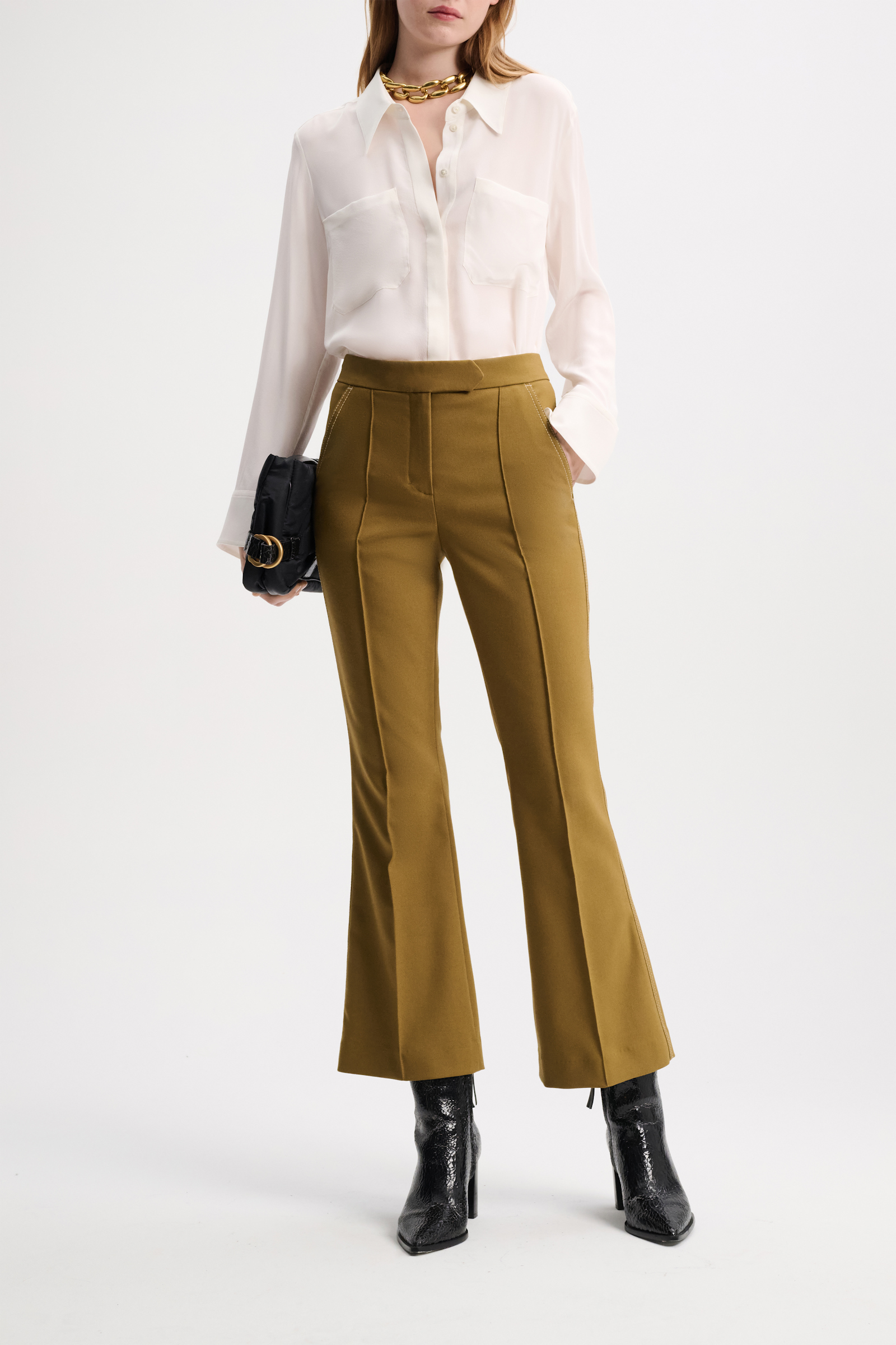 Dorothee Schumacher Cropped pants with decorative stitching olive green