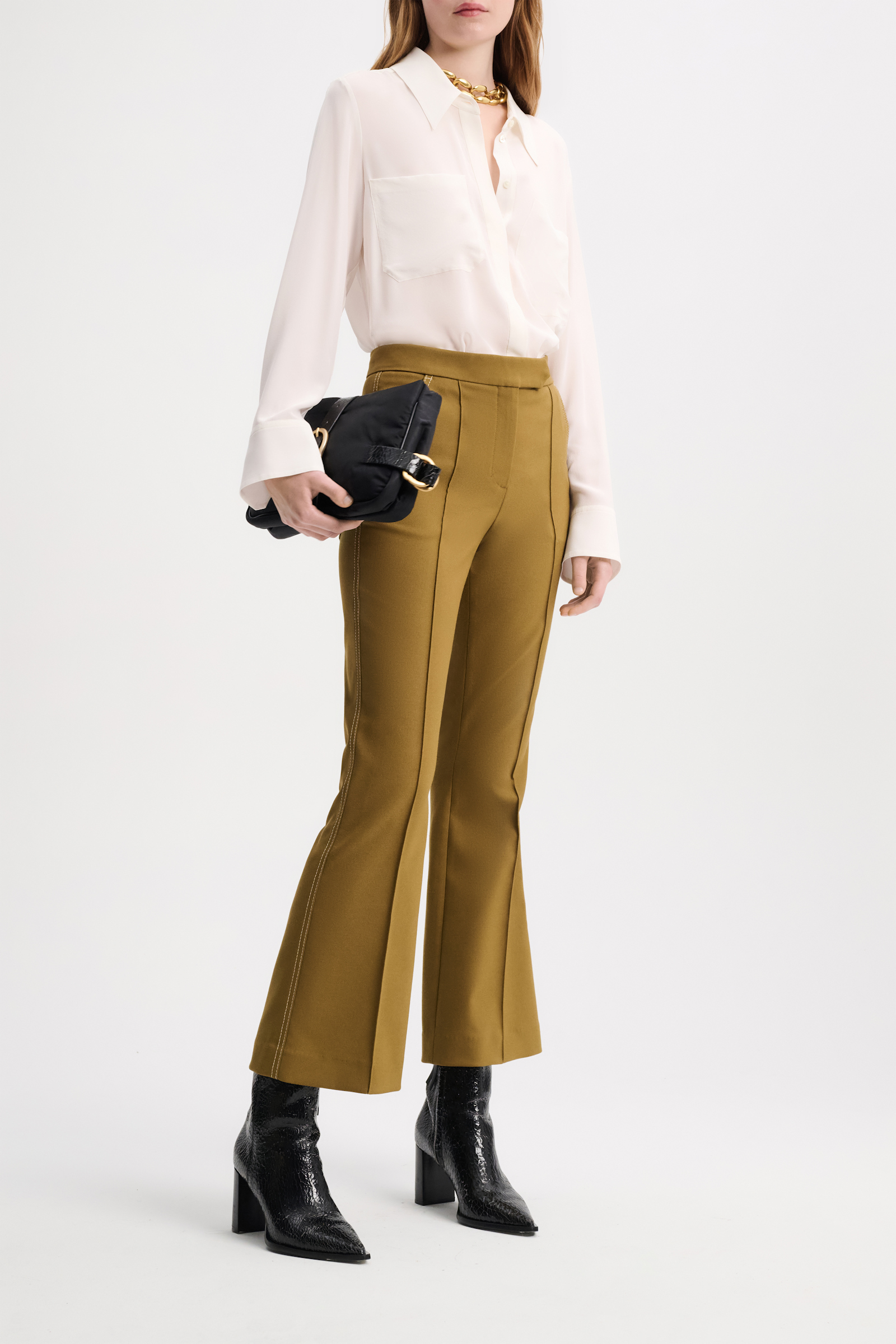 Dorothee Schumacher Cropped pants with decorative stitching olive green
