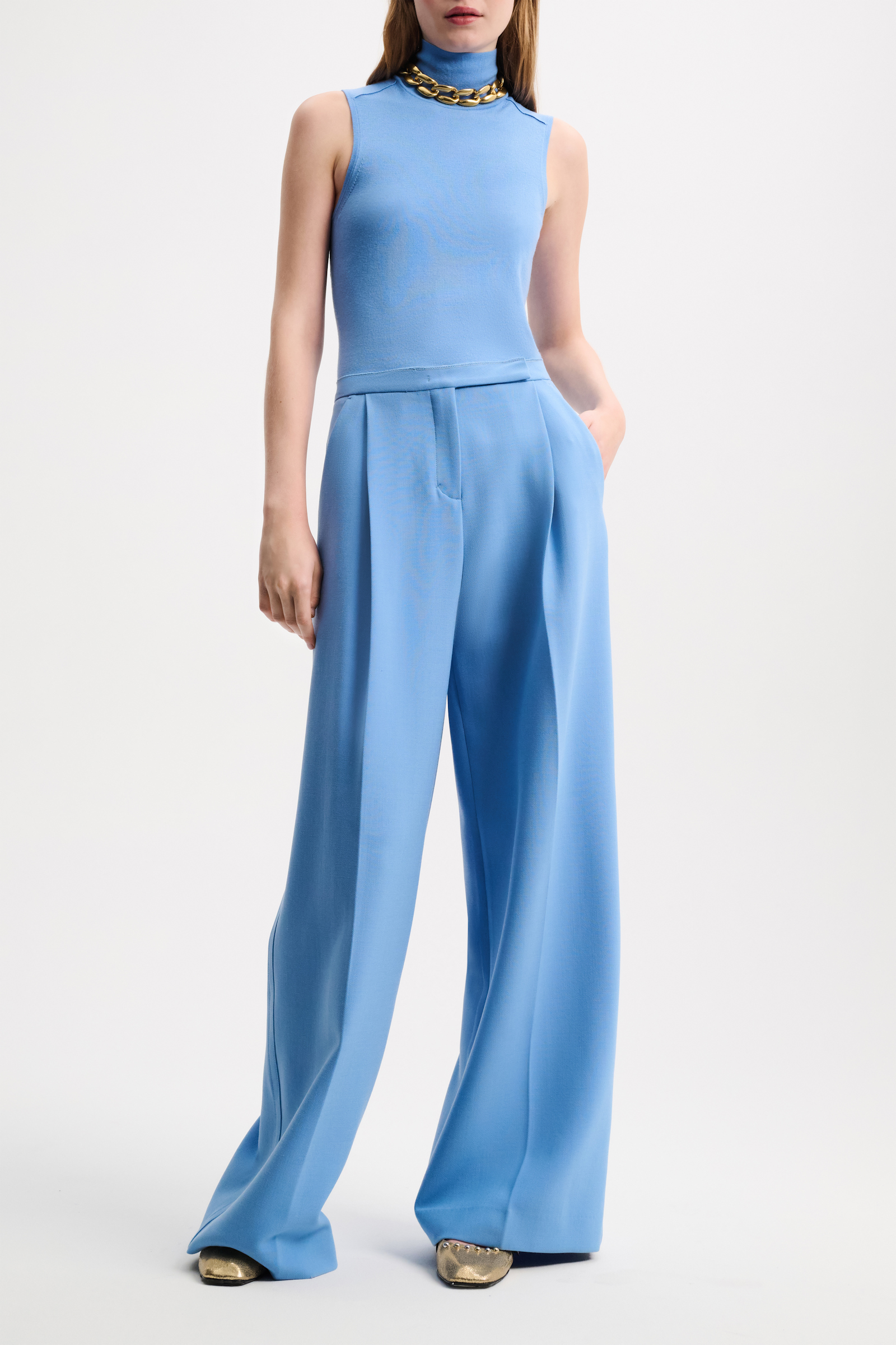 Dorothee Schumacher Wide leg pleated pants cornflower blue