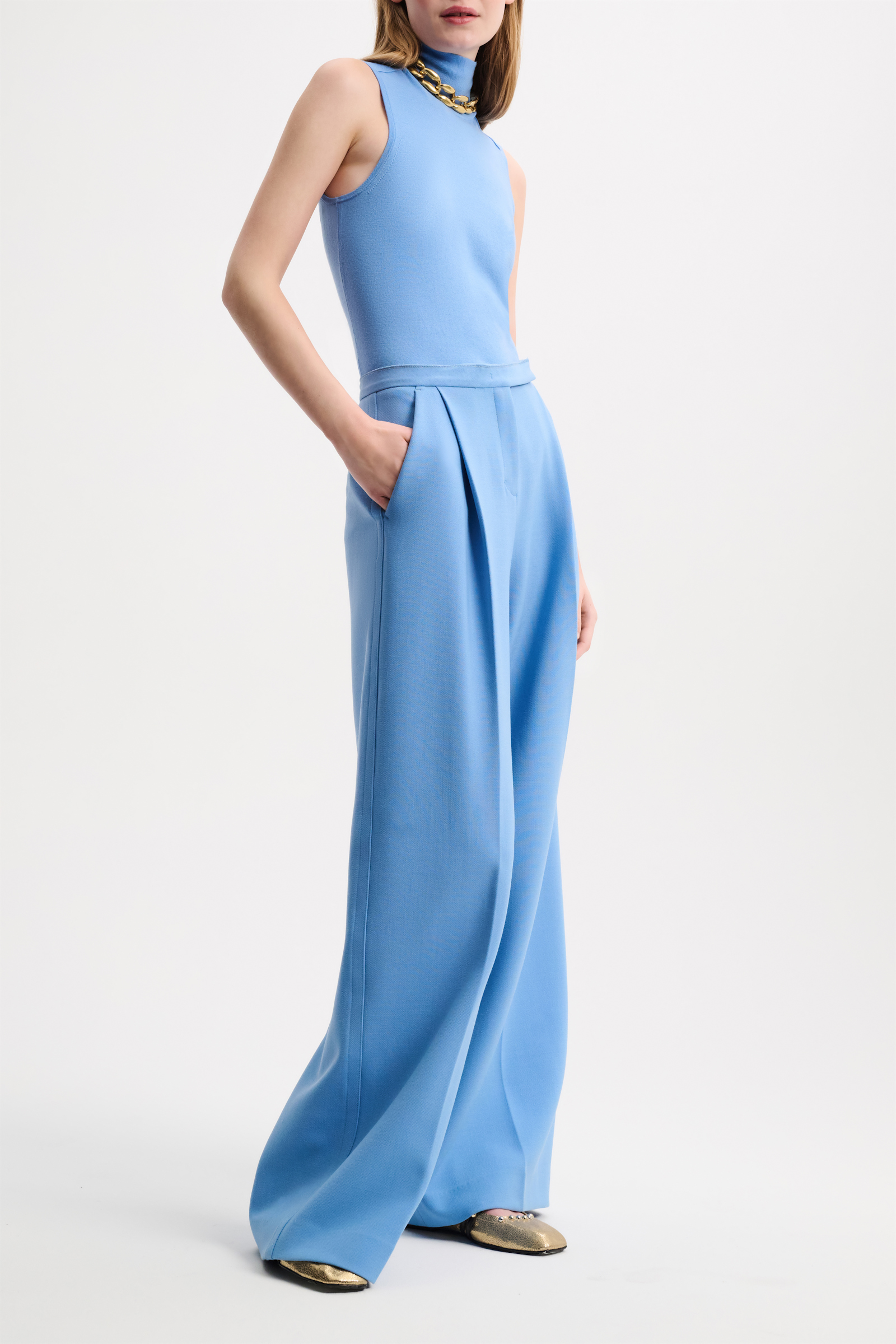 Dorothee Schumacher Wide leg pleated pants cornflower blue