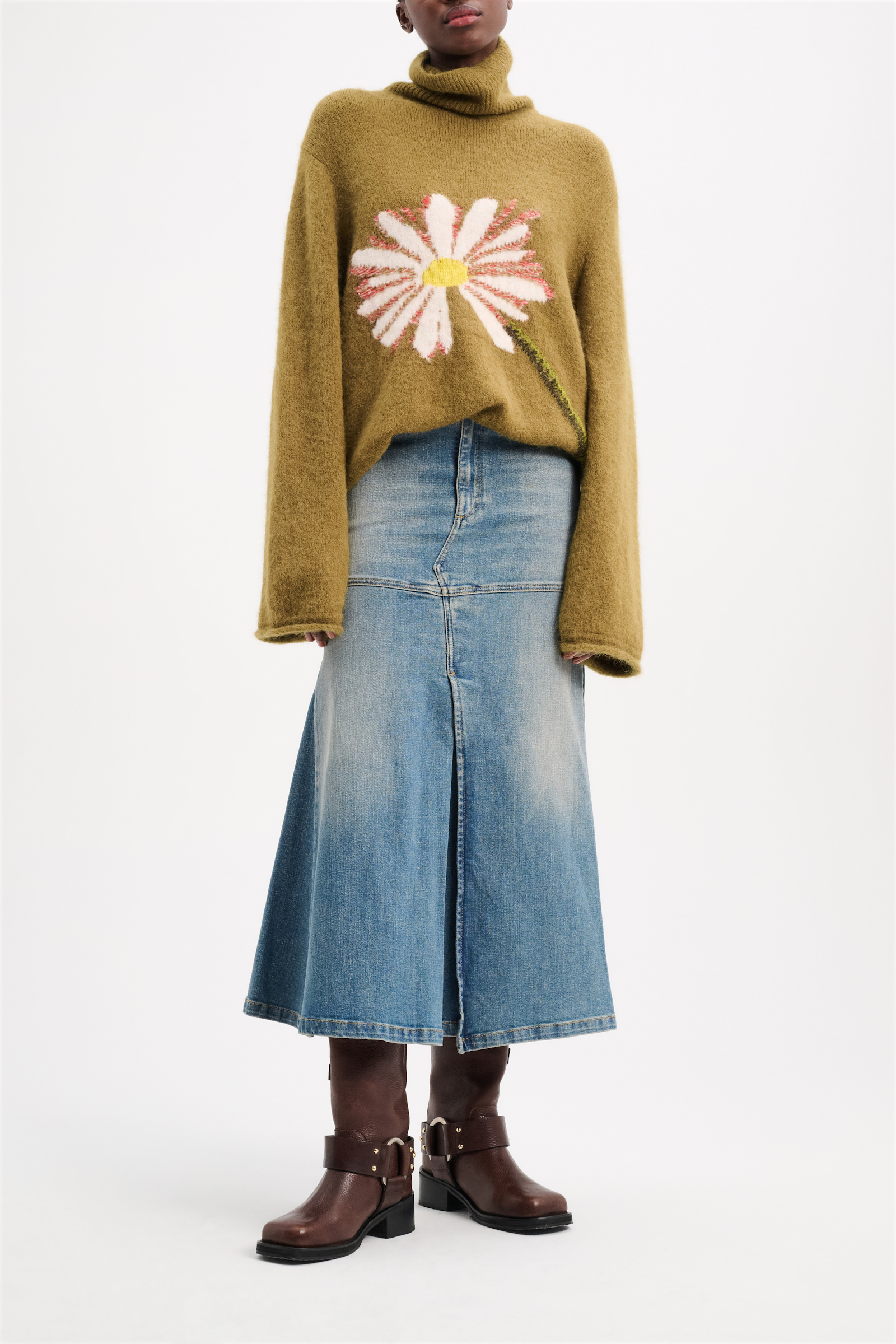 Dorothee Schumacher Denim skirt with godet inserts dark denim