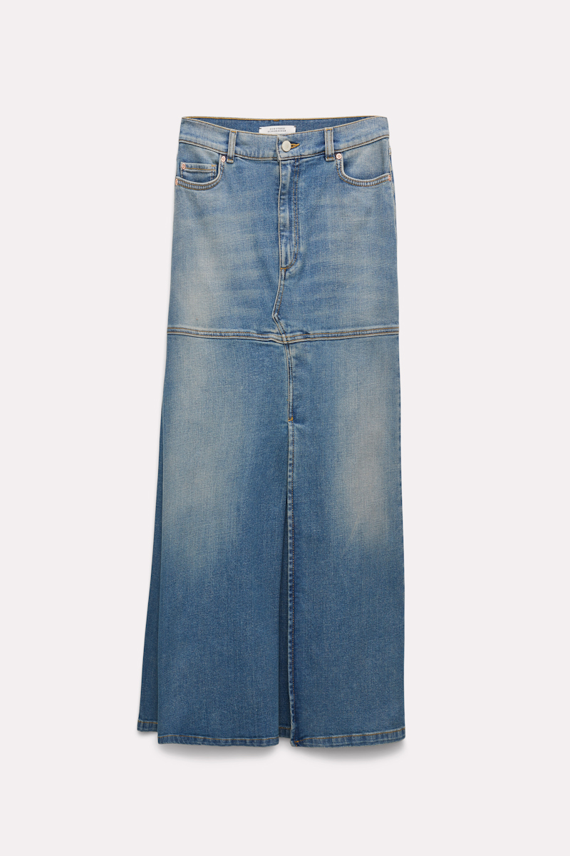 Shop Dorothee Schumacher Denim Skirt With Godet Inserts In Blue