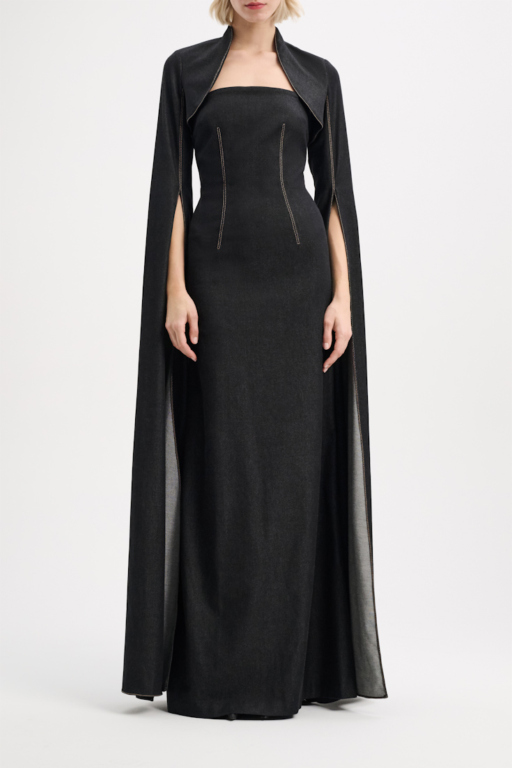 Dorothee Schumacher Sleeveless dress with draped bolero charcoal grey