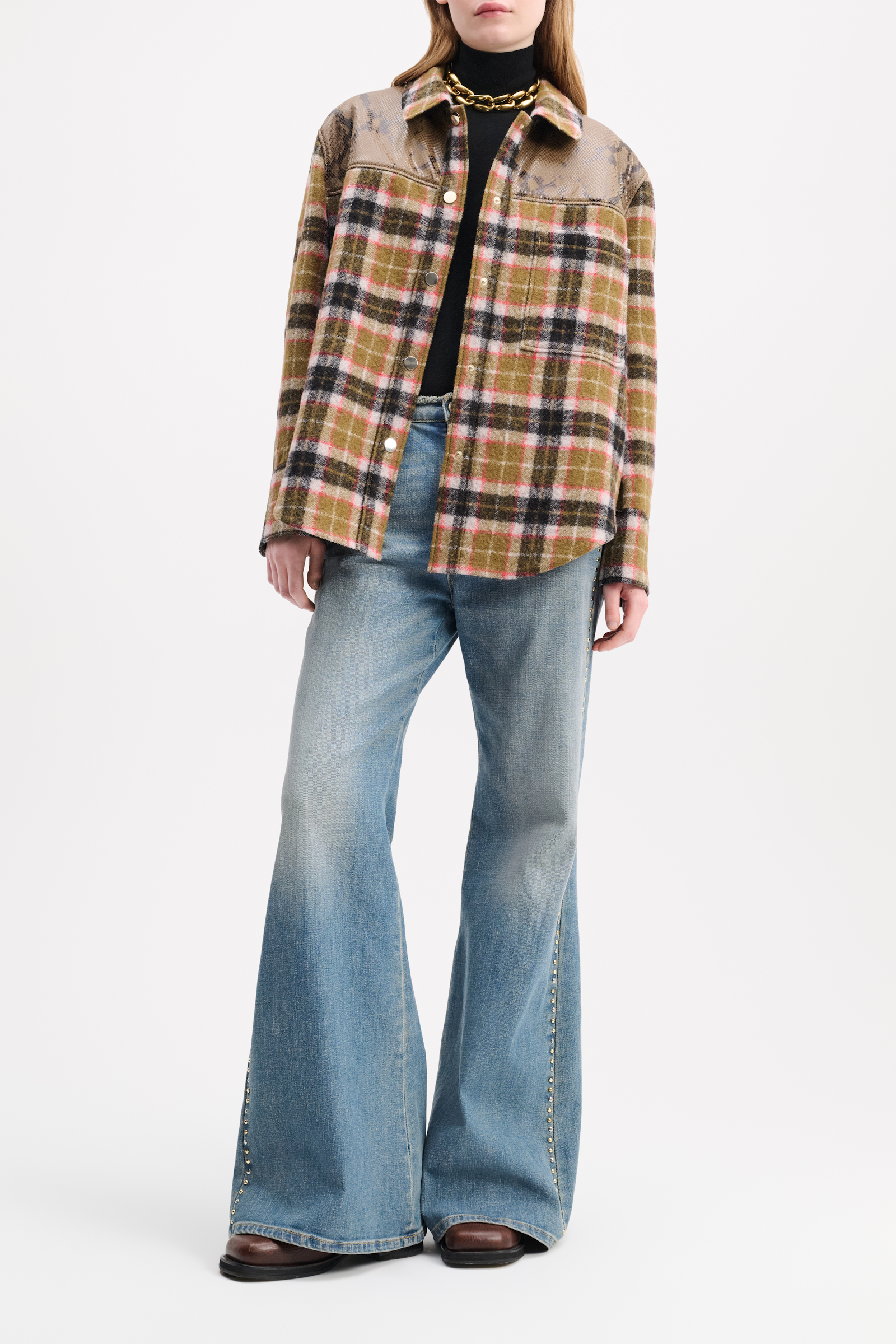 Dorothee Schumacher Plaid shirt-jacket with embossed leather details colorful check mix