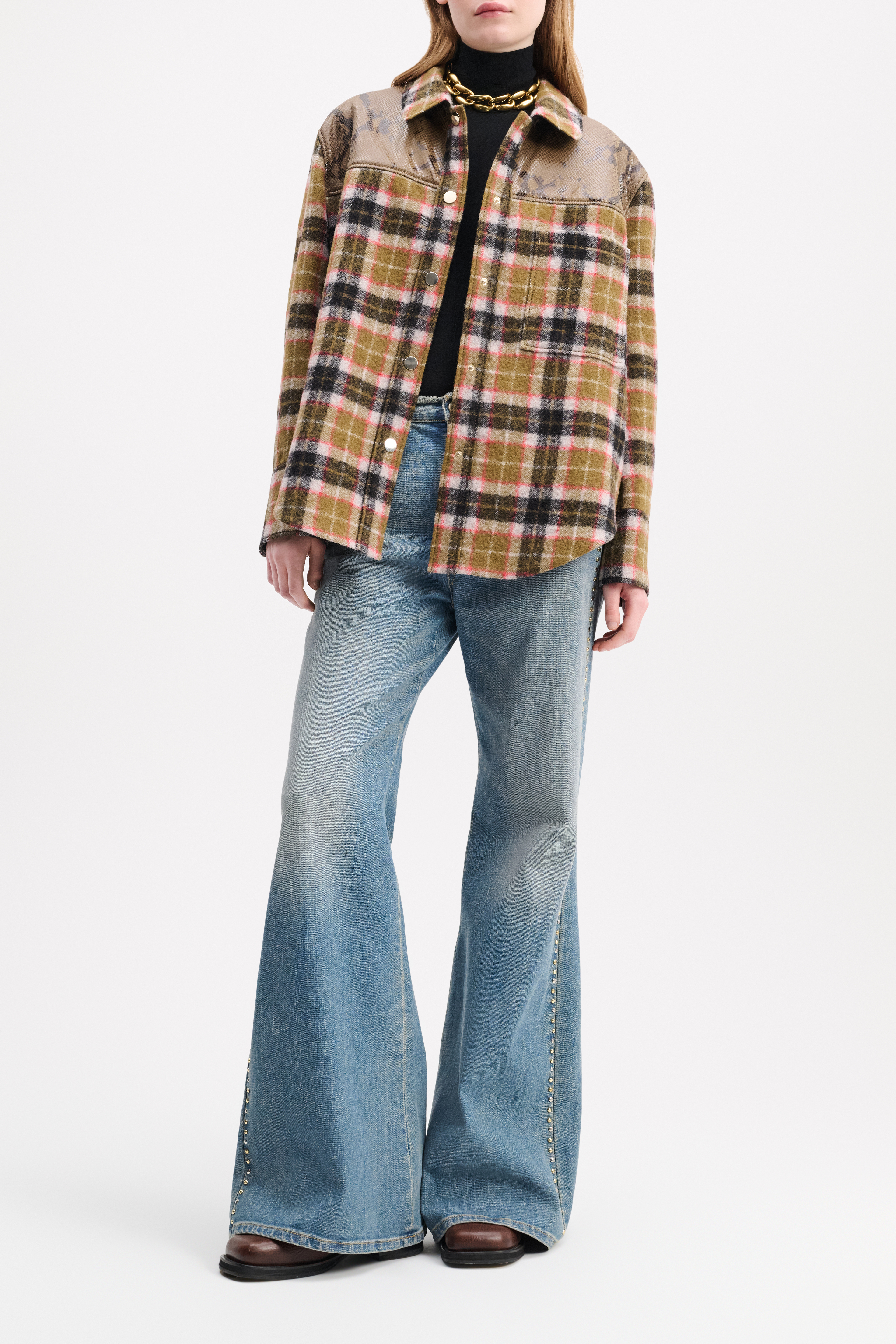 Dorothee Schumacher Plaid shirt-jacket with embossed leather