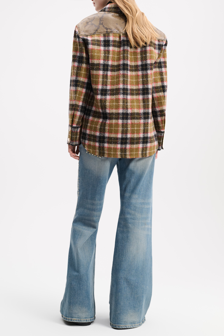 Dorothee Schumacher Karierte Hemdjacke mit Details aus Leder colorful check mix